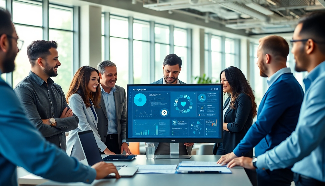 Engaging scene of a professional team using an enterprise ai assistant for collaborative tasks.