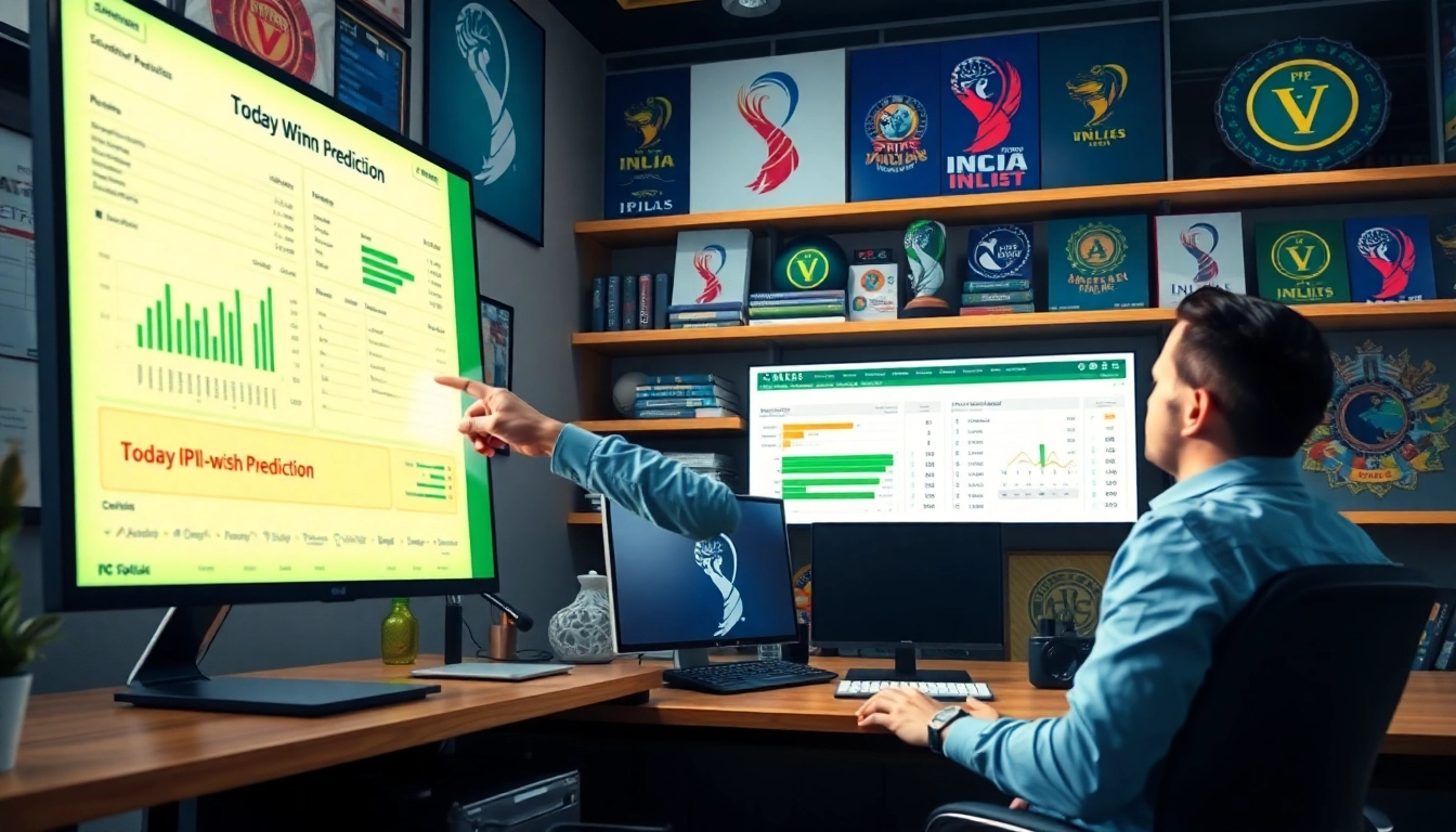 Analyzing today IPL match win prediction with cricket stats on a large screen.