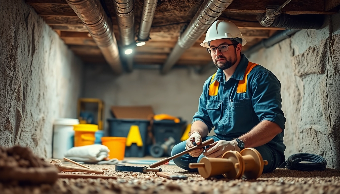 Crawl Space Restoration by a technician in a clean space, highlighting tools and restoration materials.