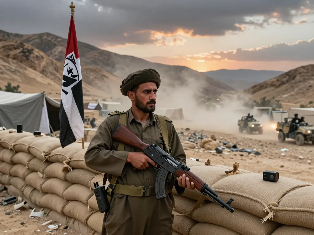 Yemen Houthis rebel standing guard in a tense conflict scene