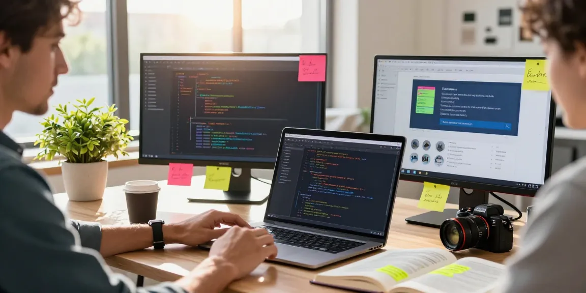 Engaging workspace scene for 纸飞机下载, showcasing a developer coding with vibrant screens and a modern tech atmosphere.