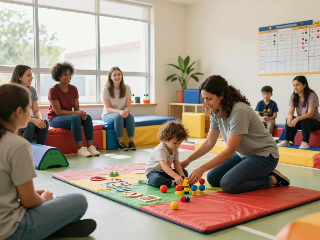 Occupational Therapy Sydney session with child and therapist in a vibrant therapy center.