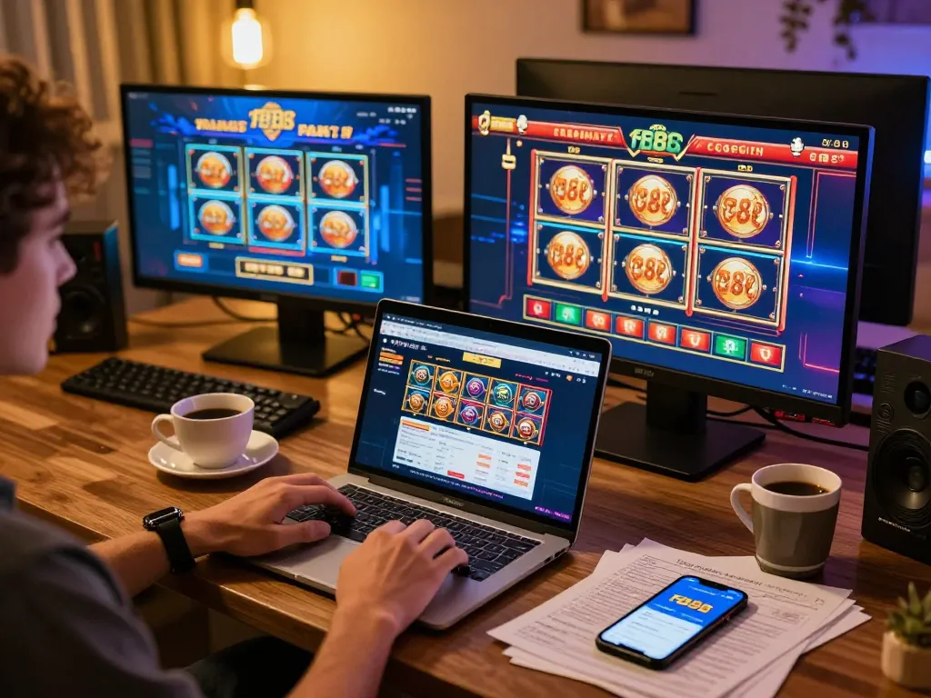 Engaging with fb88 online casino interface, showcasing colorful games and user-friendly design.