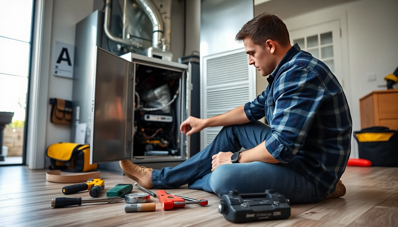 Technician providing heating repair goldens bridge services in a residential setting, showcasing expertise and efficiency.