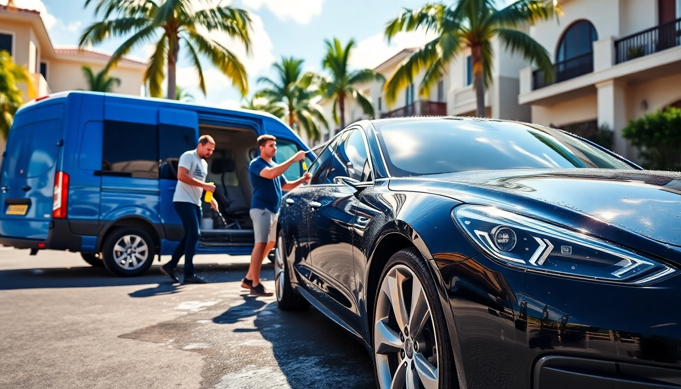 Experience exceptional mobile detailing Hollywood FL with professionals enhancing a sleek vehicle.