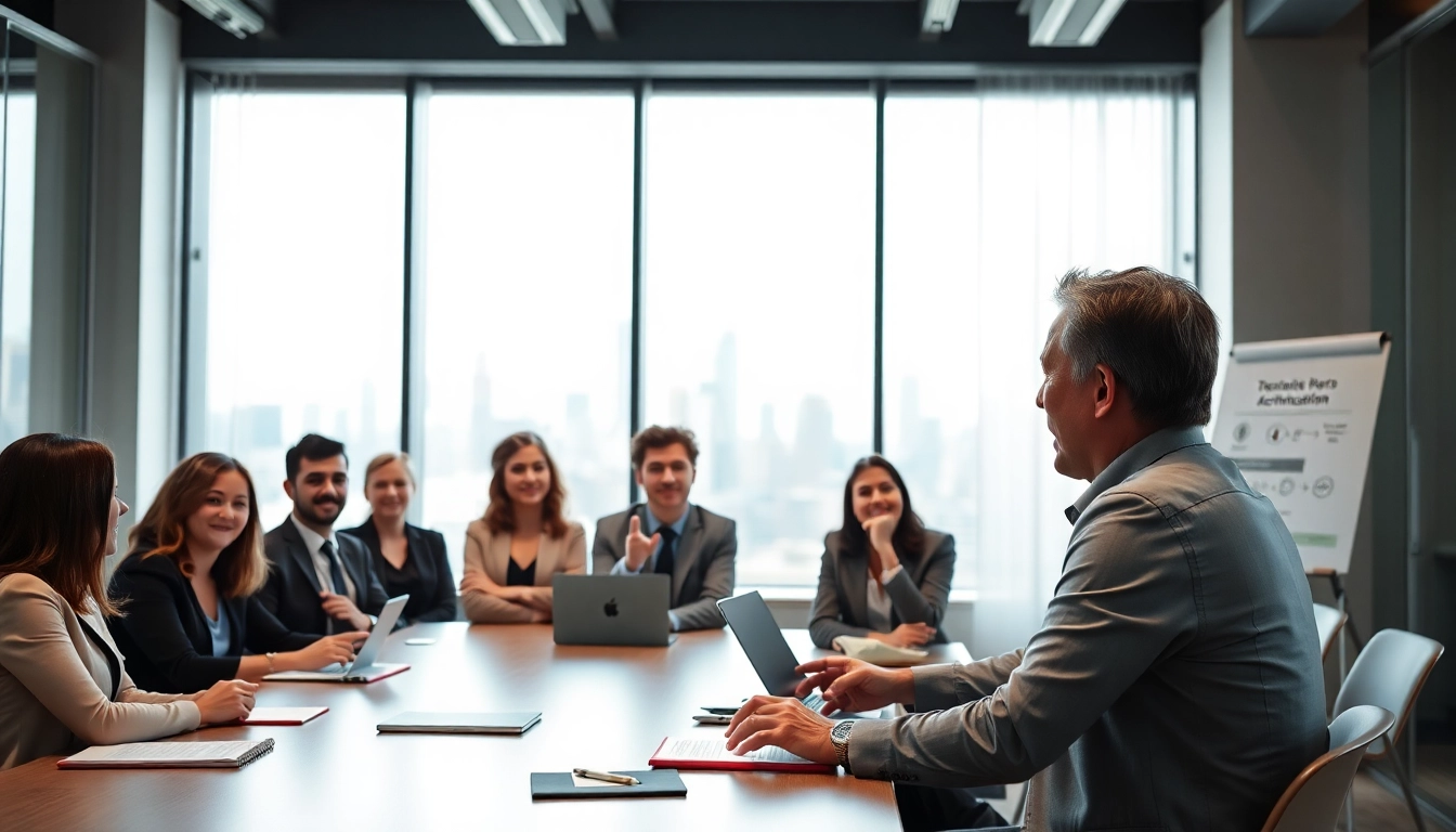 Executive Communication Coach engaging professionals in a modern workshop environment.