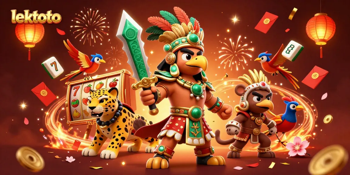 Experience the excitement of lektoto with an Aztec warrior and slot game elements in a vibrant 3D casino scene.
