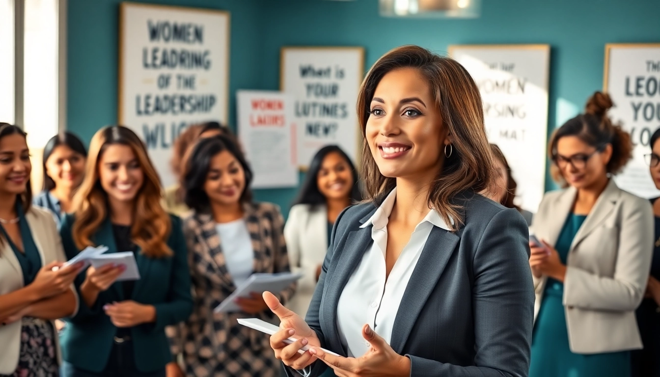 Engaged participants in a women leadership development workshop led by a confident female speaker.