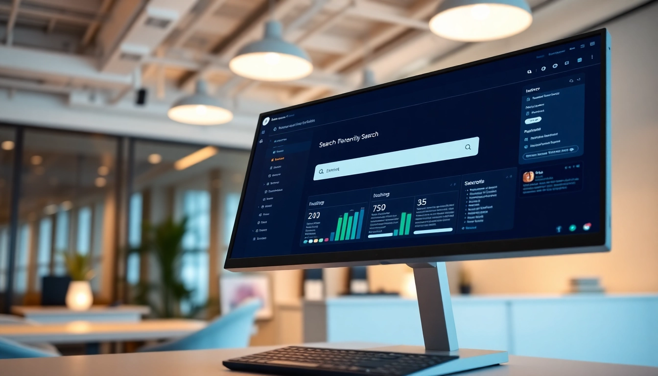 Engaging enterprise search engine interface highlighting data retrieval features.