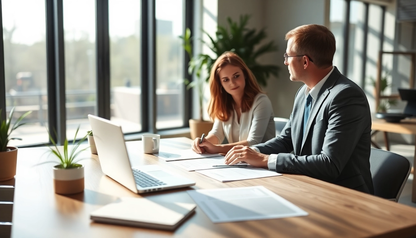 Couple reviewing Family Law Financial Agreements in a professional office setting.