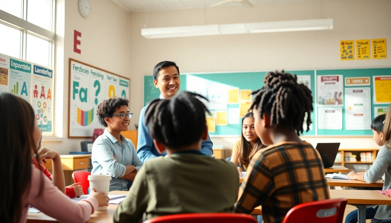 Education-focused classroom with Dr. Matthew Lynch engaging diverse students in innovative learning.