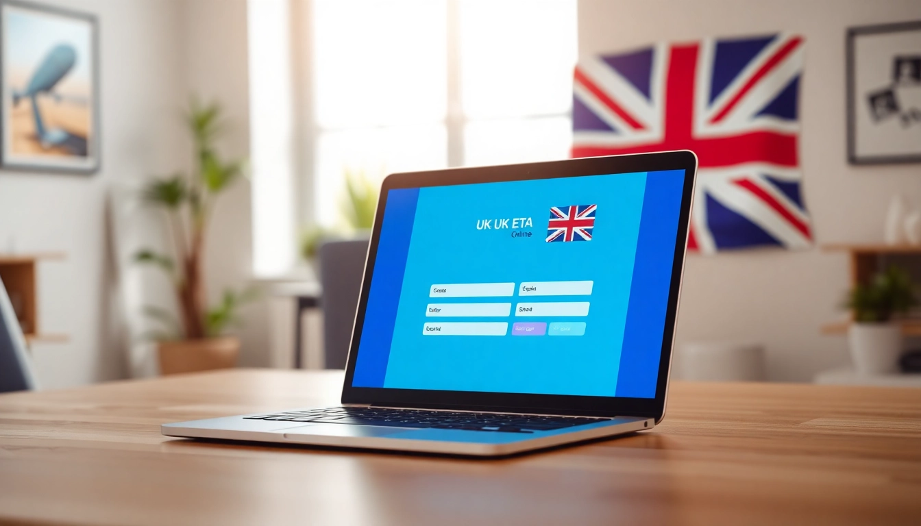 Streamlined uk eta online application interface showing laptop and UK flag for convenience.