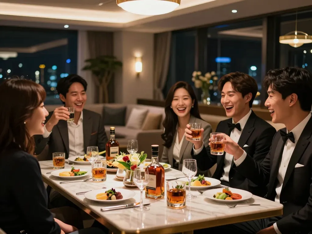 Experience the lively atmosphere of 강남쩜오 with friends at a luxurious entertainment venue.