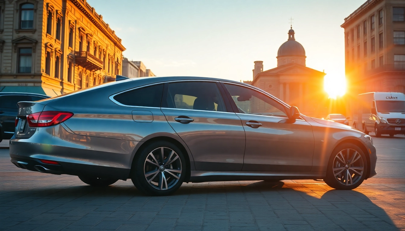 Explore the best window tint Chattanooga TN with a vibrant car in a scenic urban setting.