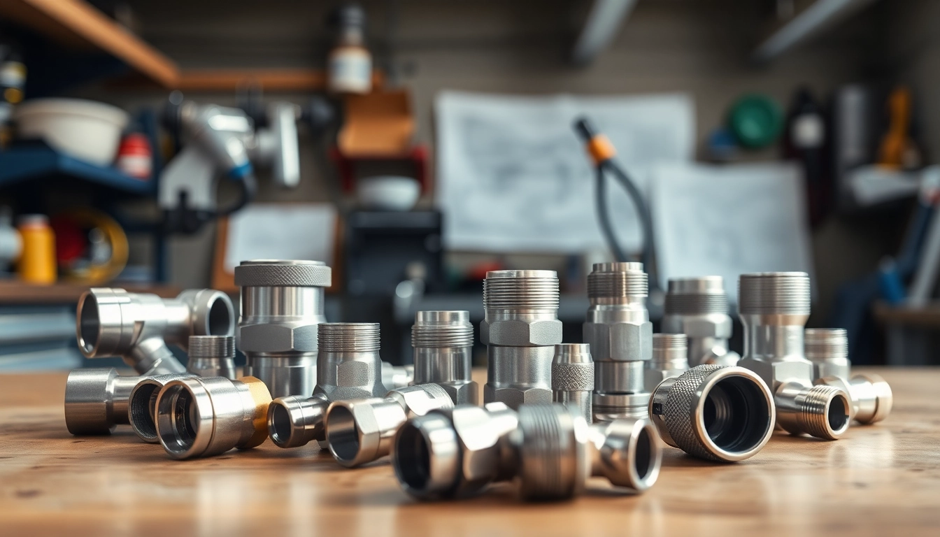 Explore performance fuel line fittings with detailed designs showcased on a workshop bench.