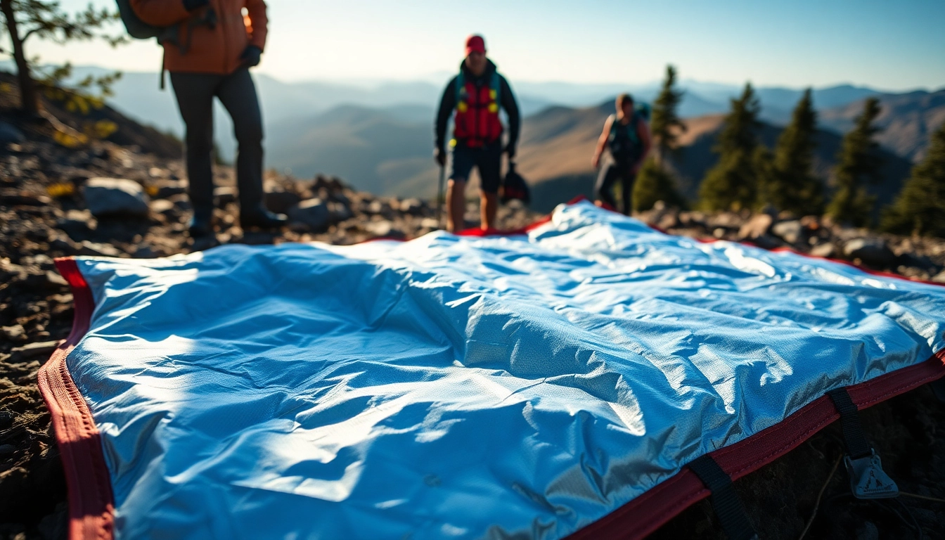 Preparing for emergencies with a durable emergency blanket on a mountain trail.