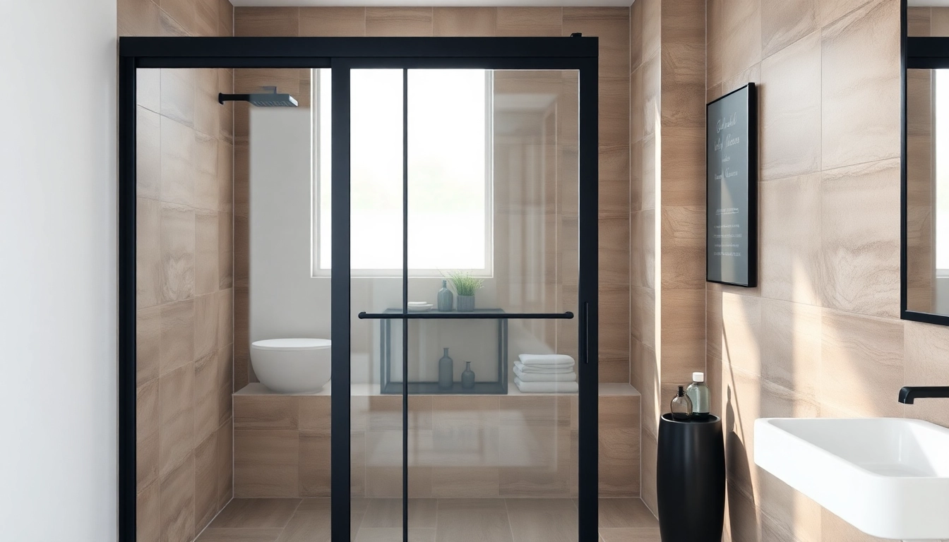 Install a stylish black shower sliding door framed in matte black for modern bathrooms.