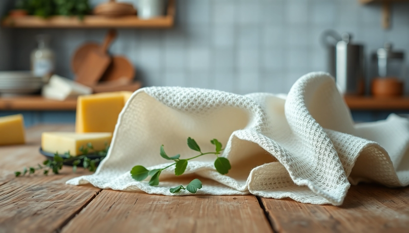 Kaasdoek mooi gepresenteerd op een houten tafel met kaas en kruiden eromheen.