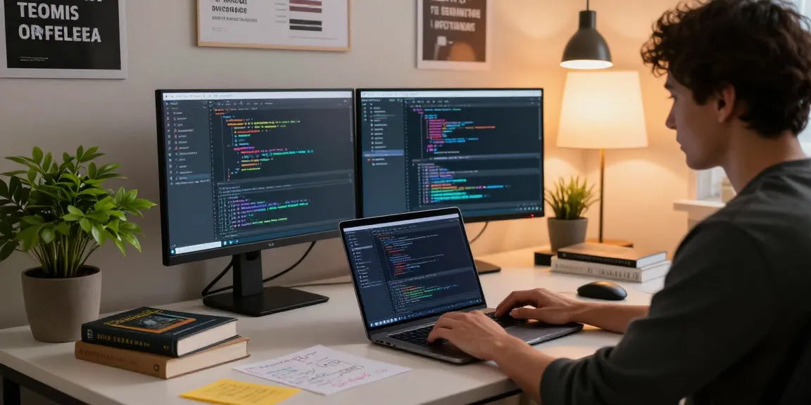 Explore the workspace of a software developer utilizing tools for 纸飞机中文版官网, showcasing modern tech setup and coding activities.