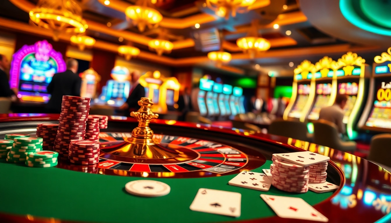 Experience the excitement at sunwin's luxury casino, featuring elegant roulette tables and poker chips.