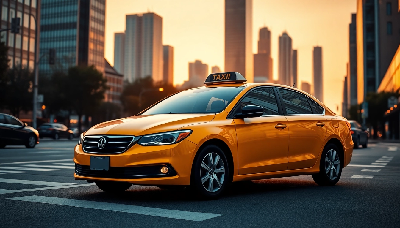Experience the convenience of LONG DISTANCE TAXI TRANSFERS with a sleek taxi on a city street.