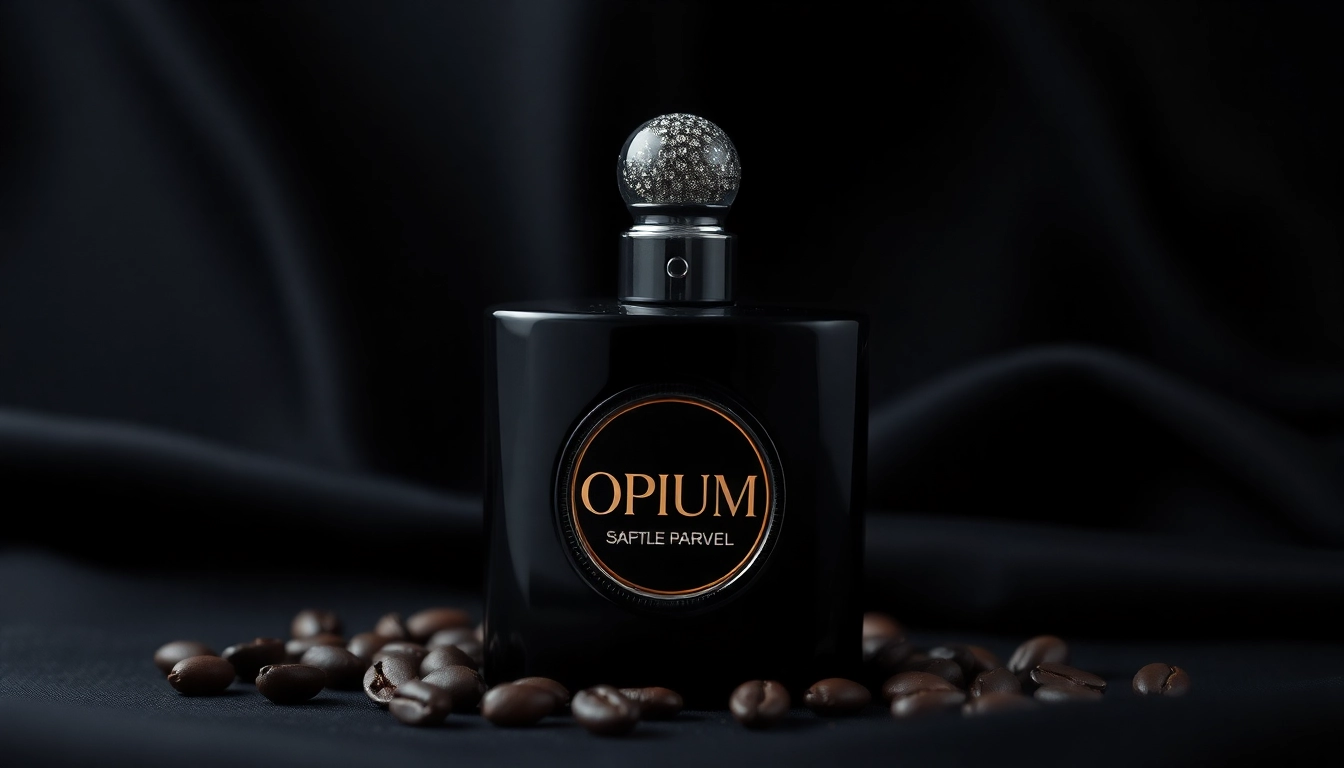 Find black opium perfume best prices in an elegant setting with a luxurious perfume bottle.