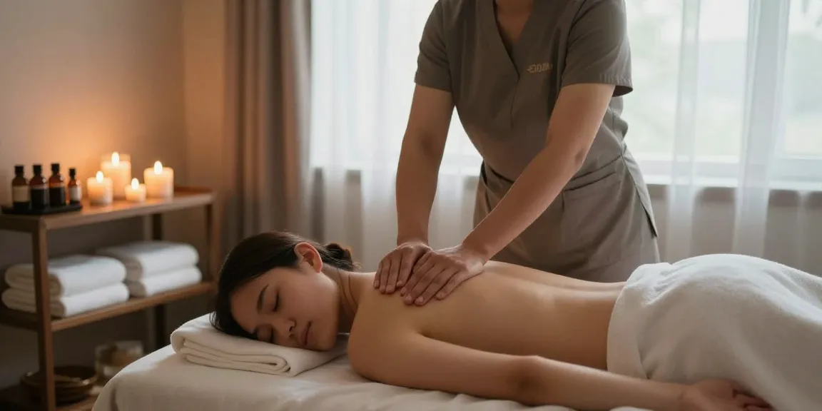 마사지 테라피를 받으며 휴식을 취하고 있는 고객의 모습