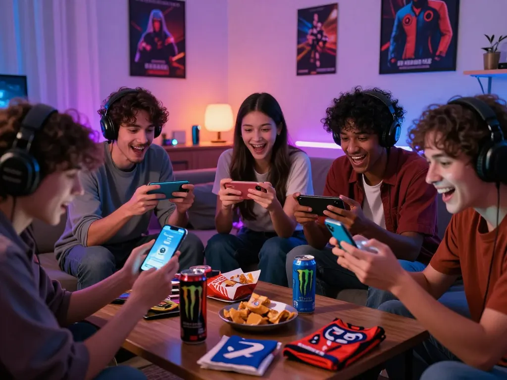Engaged gamers enjoying online games with autowin88 in a vibrant living room setting.