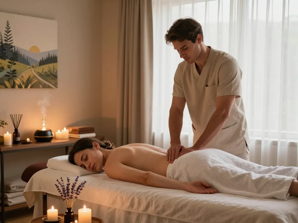 Relaxing 포항스웨디시 massage therapy room with soothing ambiance and light.