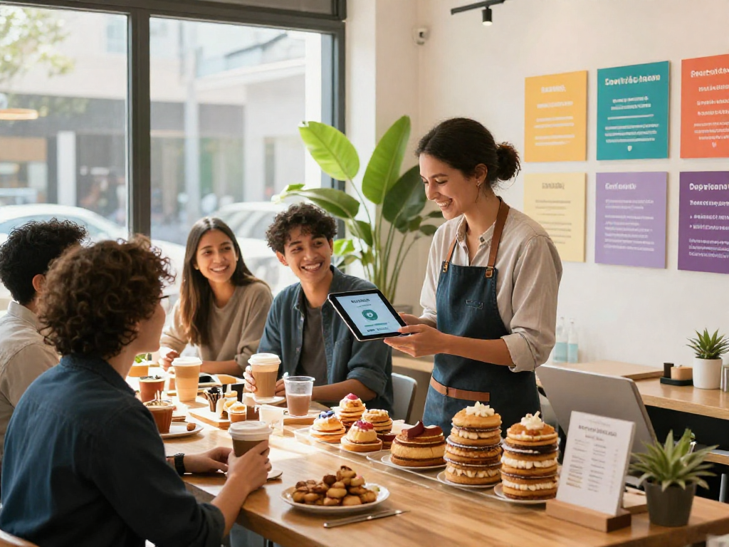 Engaging loyalty program scene in a café showcasing customer loyalty