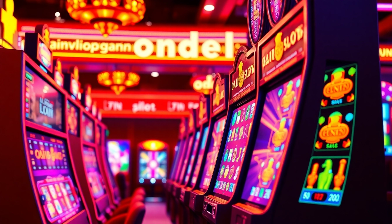 Mencoba keberuntungan di mesin ondel4d slot dengan latar belakang kasino yang cerah.