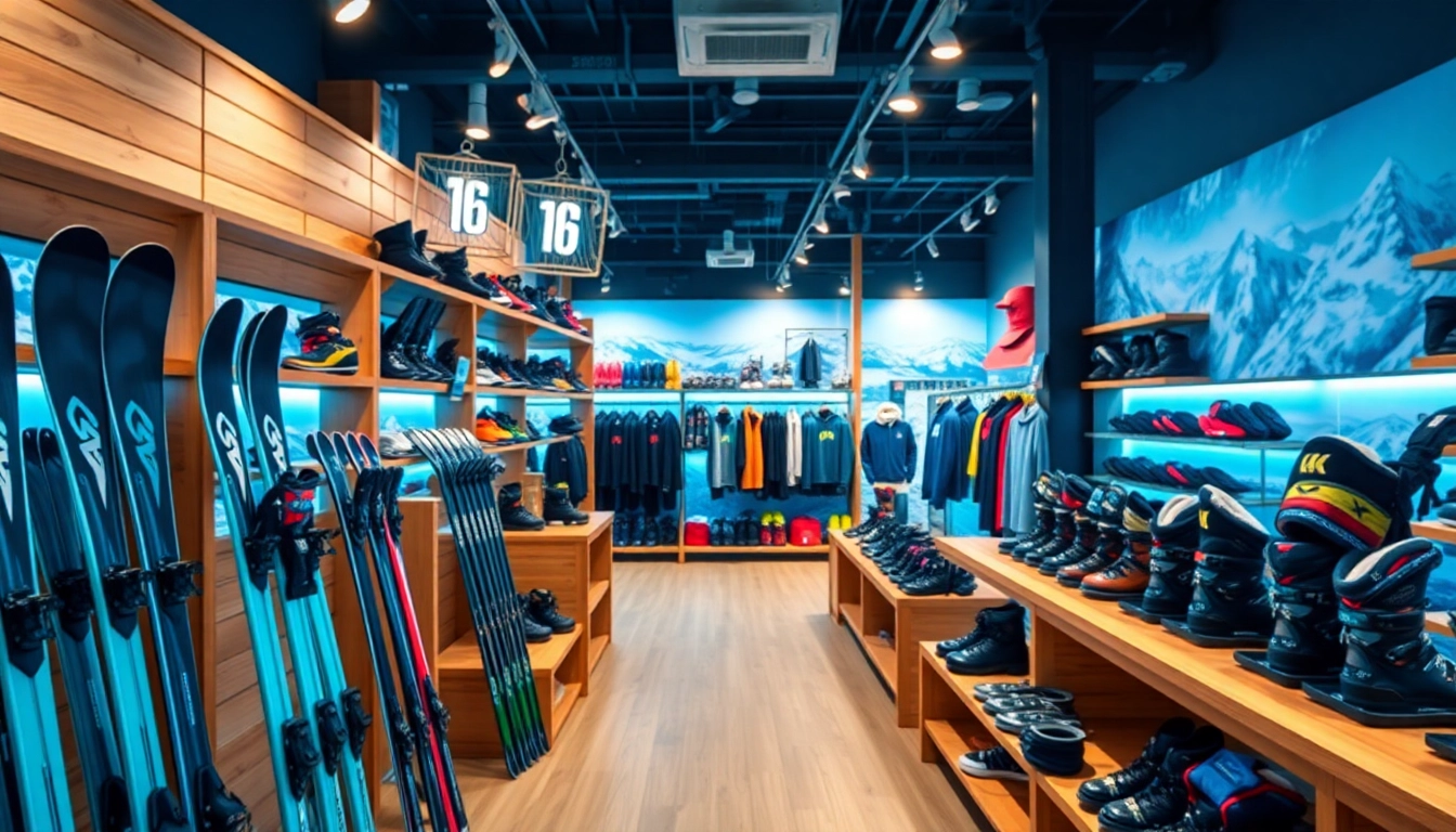 Visit a ski shop showcasing diverse gear and apparel in a welcoming atmosphere.