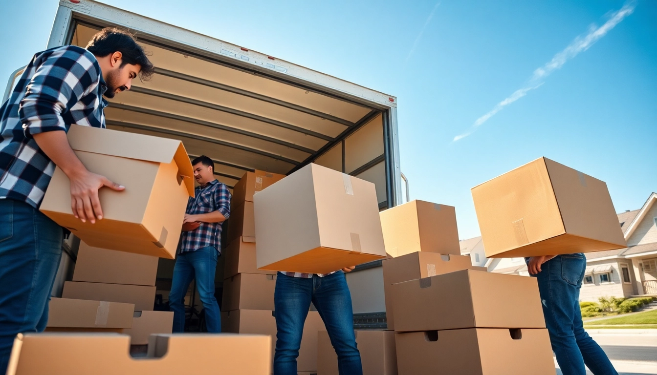 Efficient packing by canadian movers highlighting teamwork and professionalism in a sunny environment.