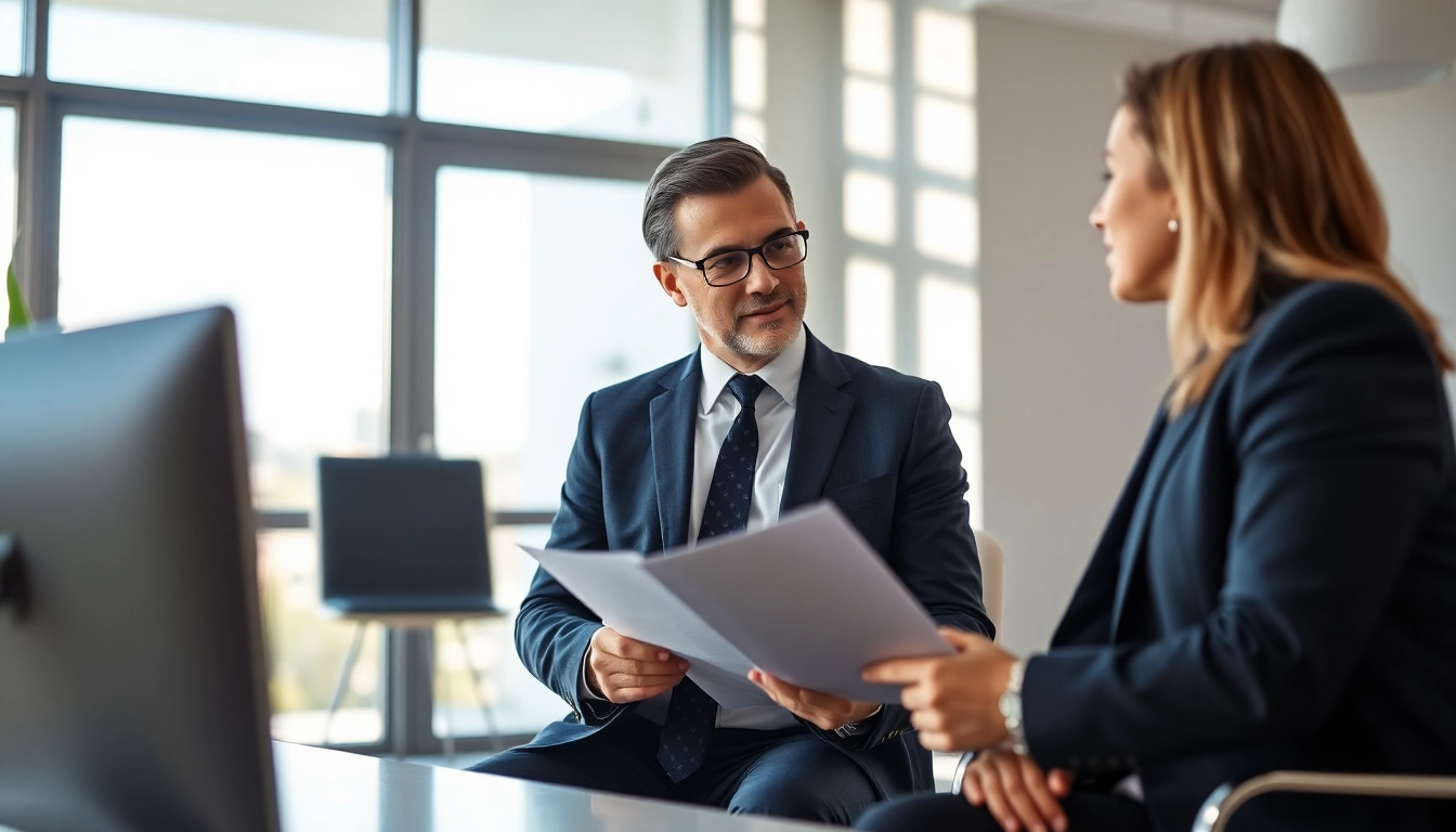 Consultation with Sarasota injury lawyer offering legal advice in a professional office setting.
