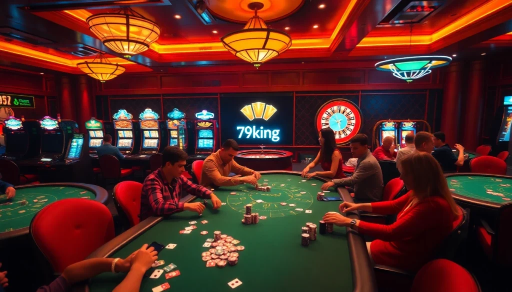 Witness players at the vibrant 79king casino engaging in thrilling poker games with vibrant chips and cards.