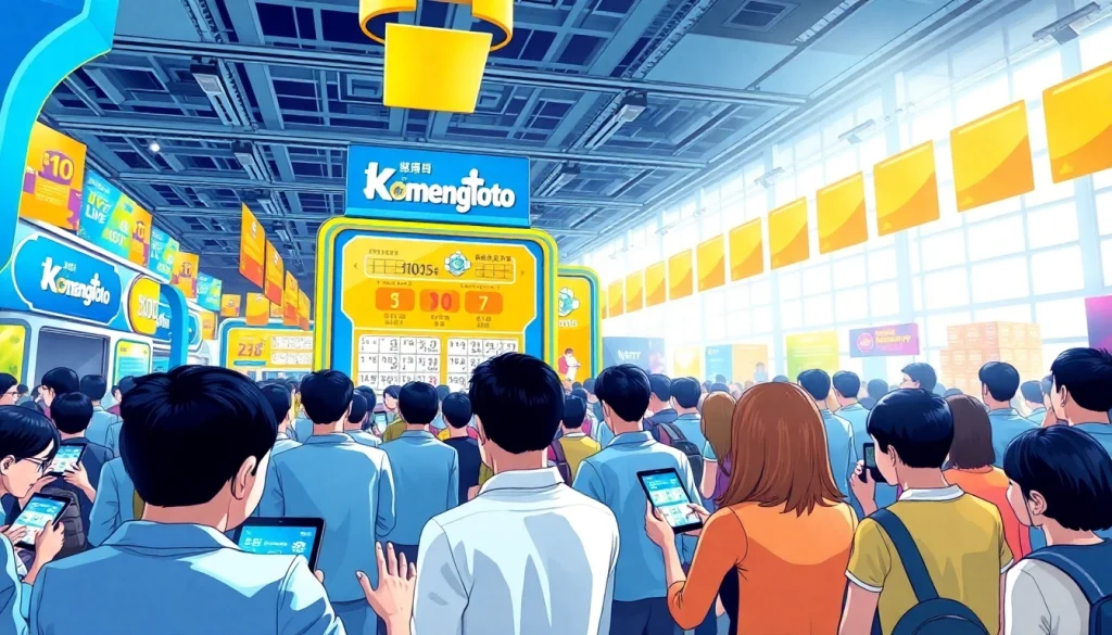 Pengunjung antusias berpartisipasi dalam acara komengtoto dengan layar digital menampilkan hasil langsung.