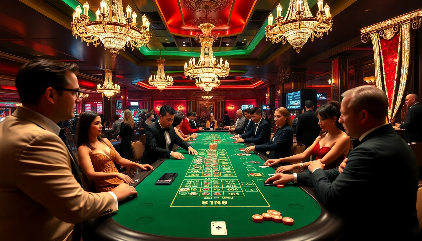 คาสิโนที่มีบรรยากาศหรูหรา แสดงถึงความสนุกสนานและการเล่นเกมที่น่าตื่นเต้น