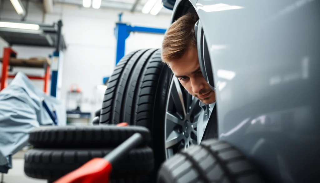 Reifenwechsel Termin Berlin: Professioneller Reifenwechsel in einer modernen Garage.