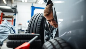 Reifenwechsel Termin Berlin: Professioneller Reifenwechsel in einer modernen Garage.