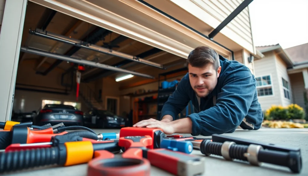 Repairing garage door systems for garage door repair in Vancouver Wa with skilled technician.