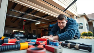 Repairing garage door systems for garage door repair in Vancouver Wa with skilled technician.