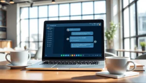 Engaging digital chat interface showcasing chatgpt free alternative in a modern cafe.