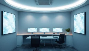 Dad2 ofrece soluciones en la nube para empresas, mostrando alta tecnología y eficiencia en el trabajo.