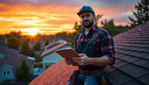 Assessing Twin Shield Roofing quality with a professional inspecting a home roof