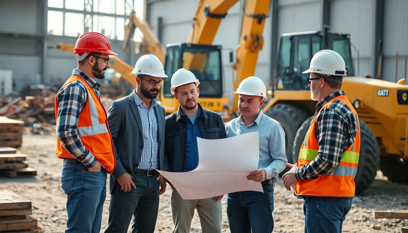 Construction crew collaborating on plans showcasing New Jersey Commercial General Contractor expertise and professionalism.