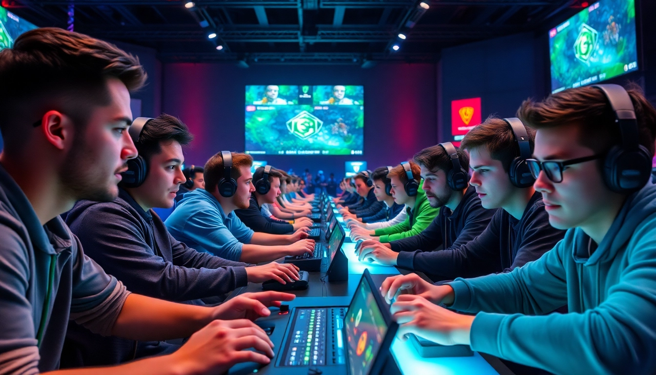 Engaged gamers in a competitive environment representing https://gamelevate.com with dynamic gameplay.