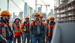 New York General Contractor managing a diverse team at a bustling construction site in NYC.