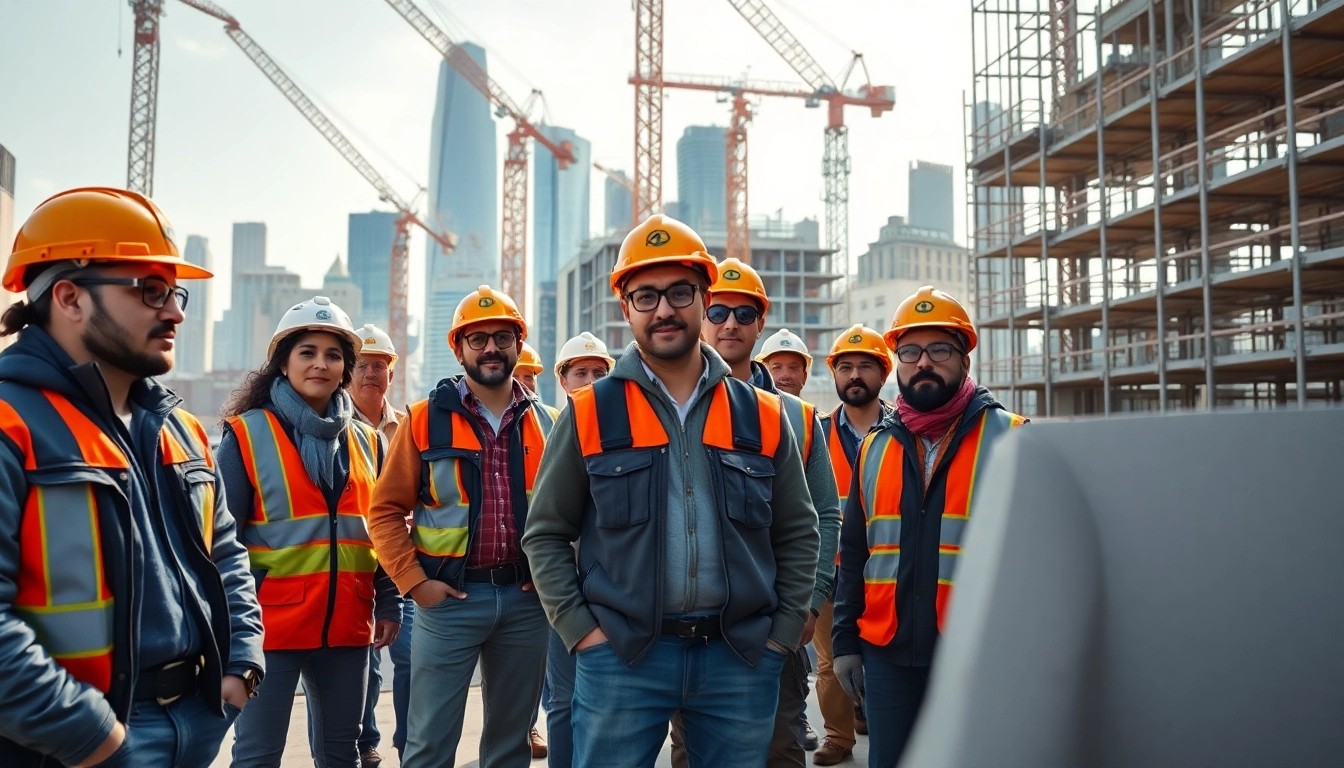 New York General Contractor managing a diverse team at a bustling construction site in NYC.