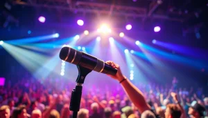 Capture a performer using MV88 microphone on stage with vibrant lighting.