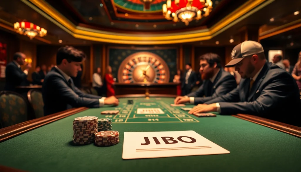 Experience the high-stakes intensity of JBO gambling with a dynamic poker game, spotlighting colorful chips and cards.
